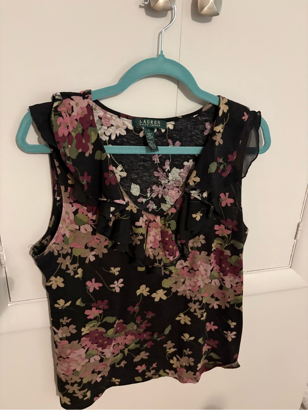 Lauren Ralph Lauren Black Floral Ruffle V-Neck Camisole